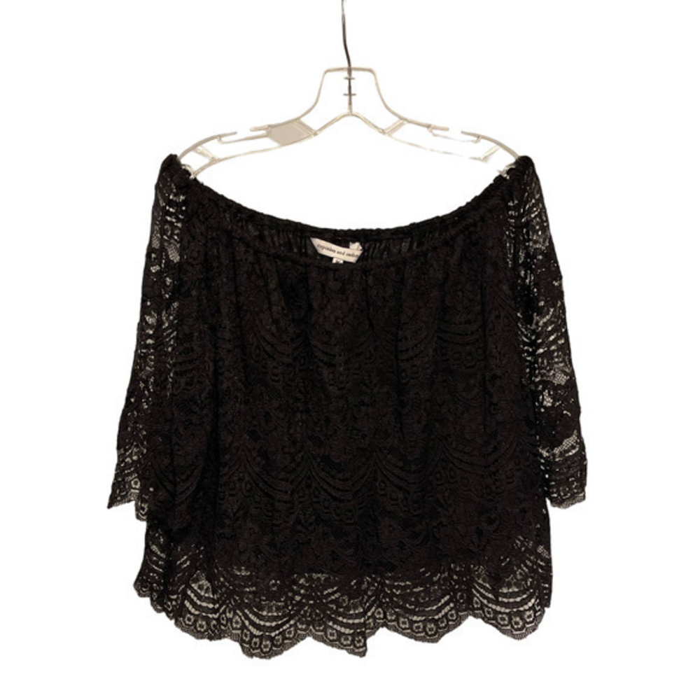 cupcakes and cashmere Black Lace Off Shoulder Top CG34386 Womens Medium‎